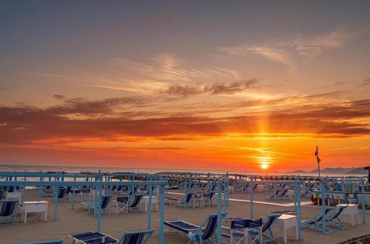 Tramonto sugli ombrelloni